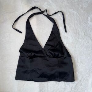 Silence + Noise Elegant Black Halter Tie Back Top L